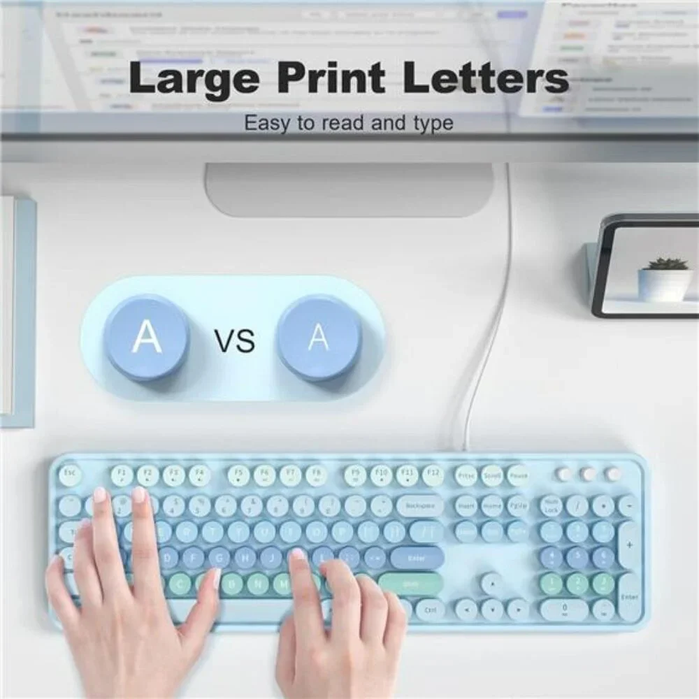 Large Print USB Wired Keyboard with Numeric Keypad Retro Keys for PC Laptop